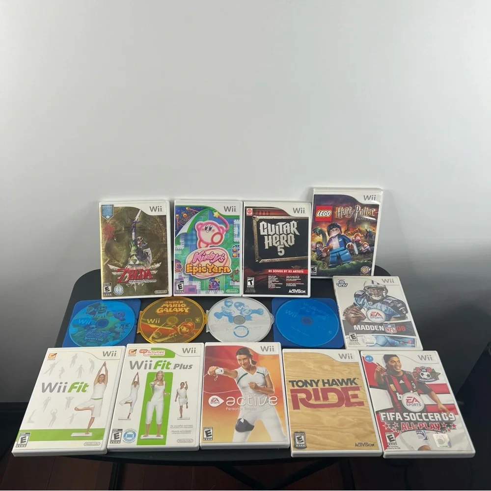 Nintendo Wii Black Console System Bundle Lot W/ 14 Video Games Tested & Working